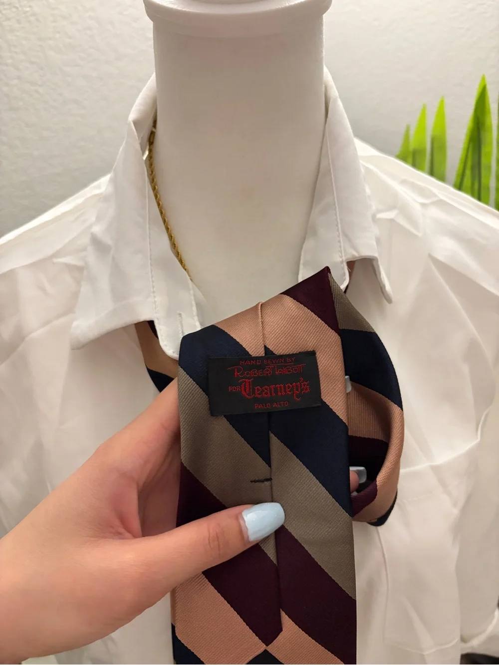Cream, Navy & Burgundy Diagonal Stripe Silk Tie by Wearnep's